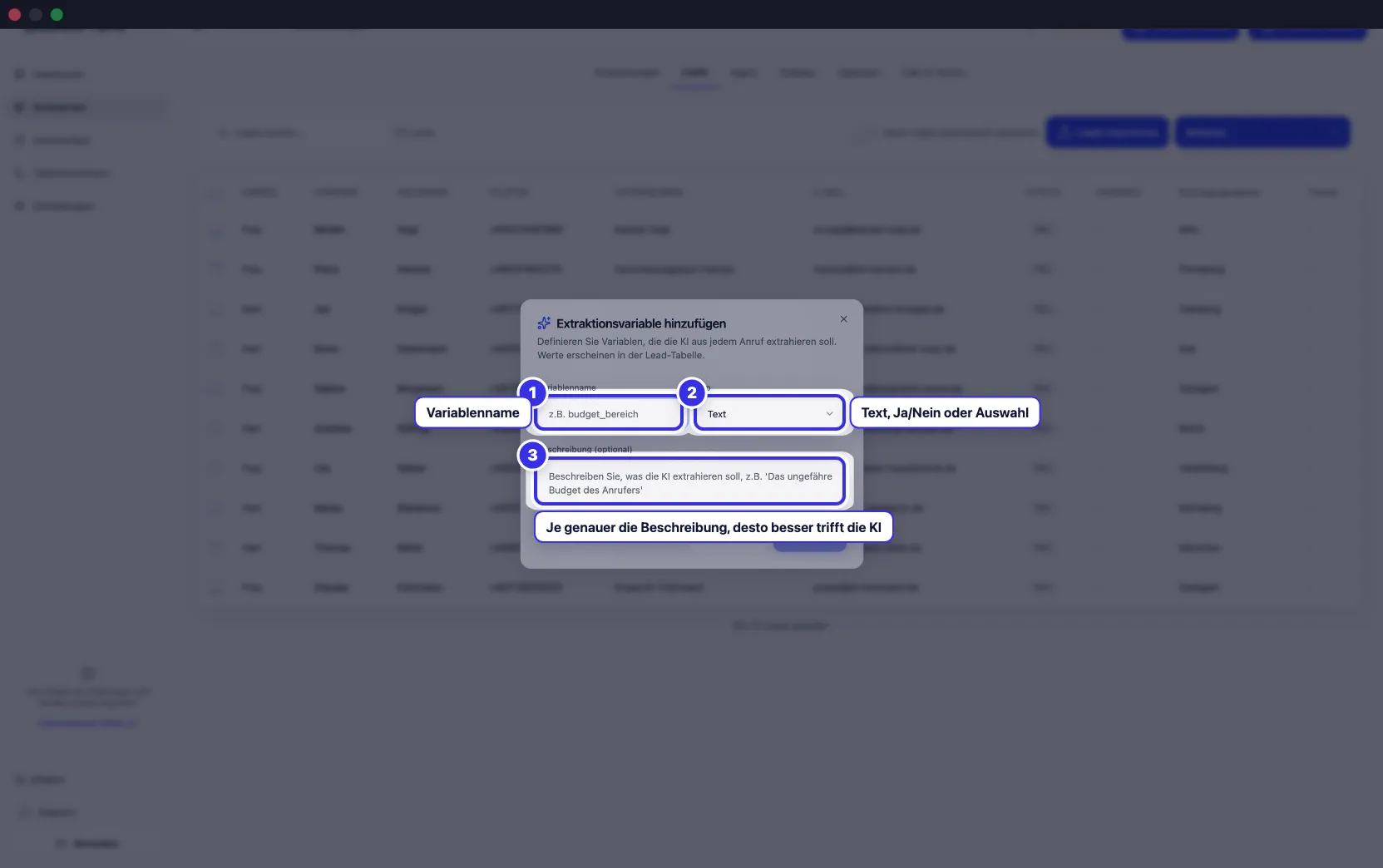 Dialog Extraktionsvariable hinzufügen