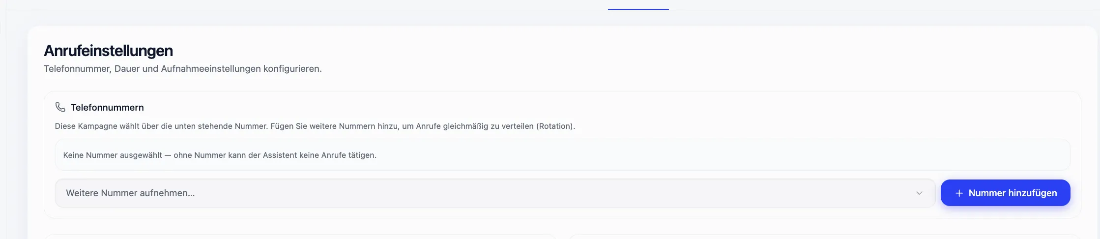 Anrufeinstellungen mit mehreren Telefonnummern zur Rotation